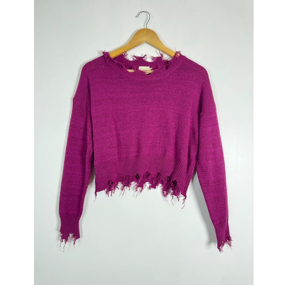 Grunge Dreamers by Debut Womens M Cropped Sweater Magenta Distressed STA322